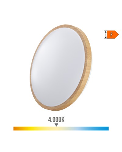 Aplique superficie circular led 18w 1820lm 4000k ø33x5,5cm efecto madera edm
